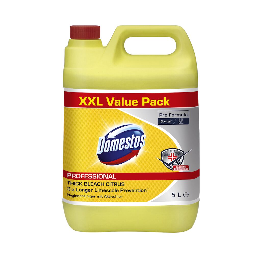 Domestos Pro Formula Citrus Fresh 4x5L - Disinfectant bleach with 3x longer limescale prevention*