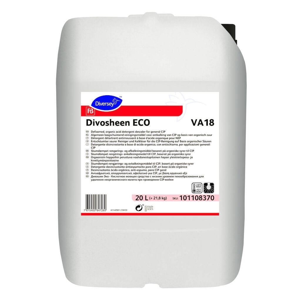 Divosheen Eco VA18 1x20L - Defoamed, organic acid detergent descaler for general CIP