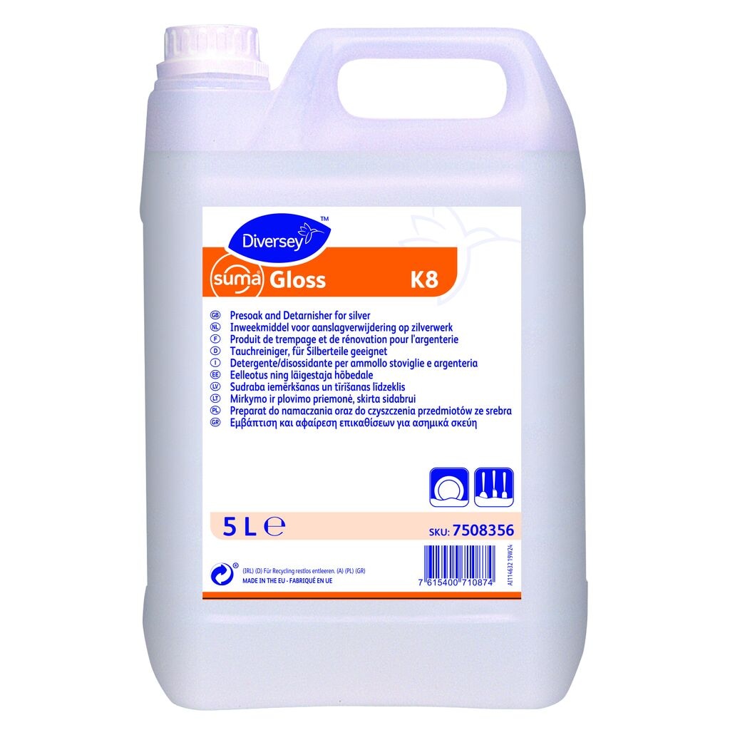 Suma Gloss K8 2x5L - Liquid presoaker for burnt on food residues and silver detarnisher